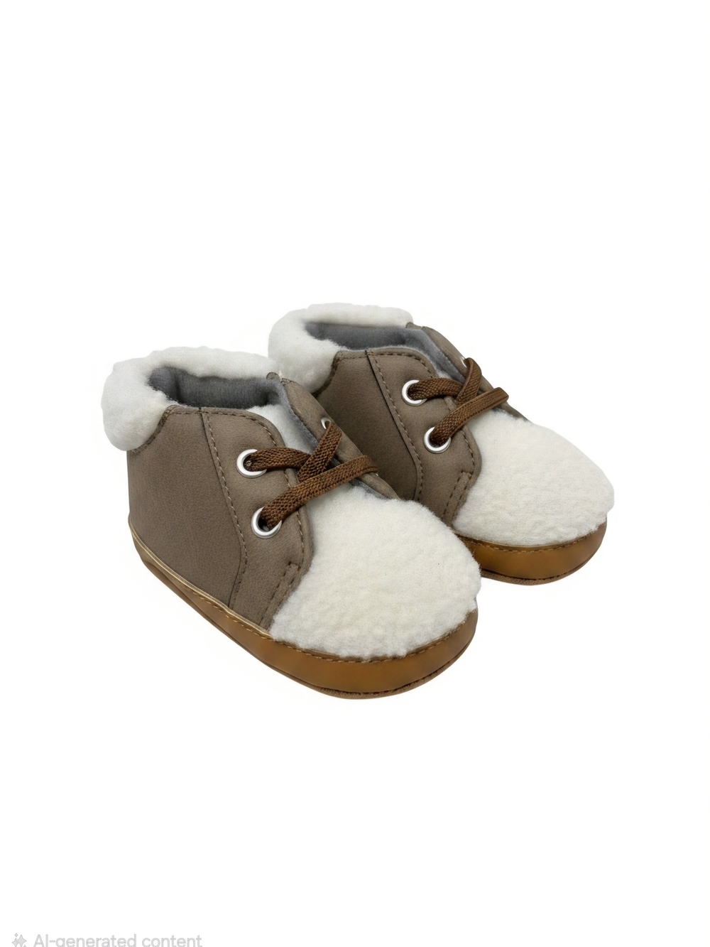 Cat & Jack Taupe and White Sherpa Lace-Up Baby Booties